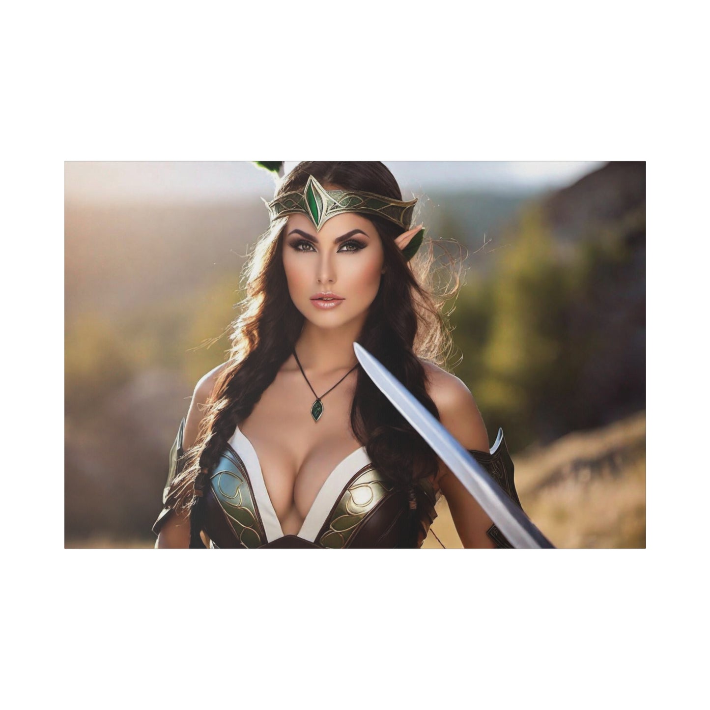 Intricate wall art of elven Amazon warrior