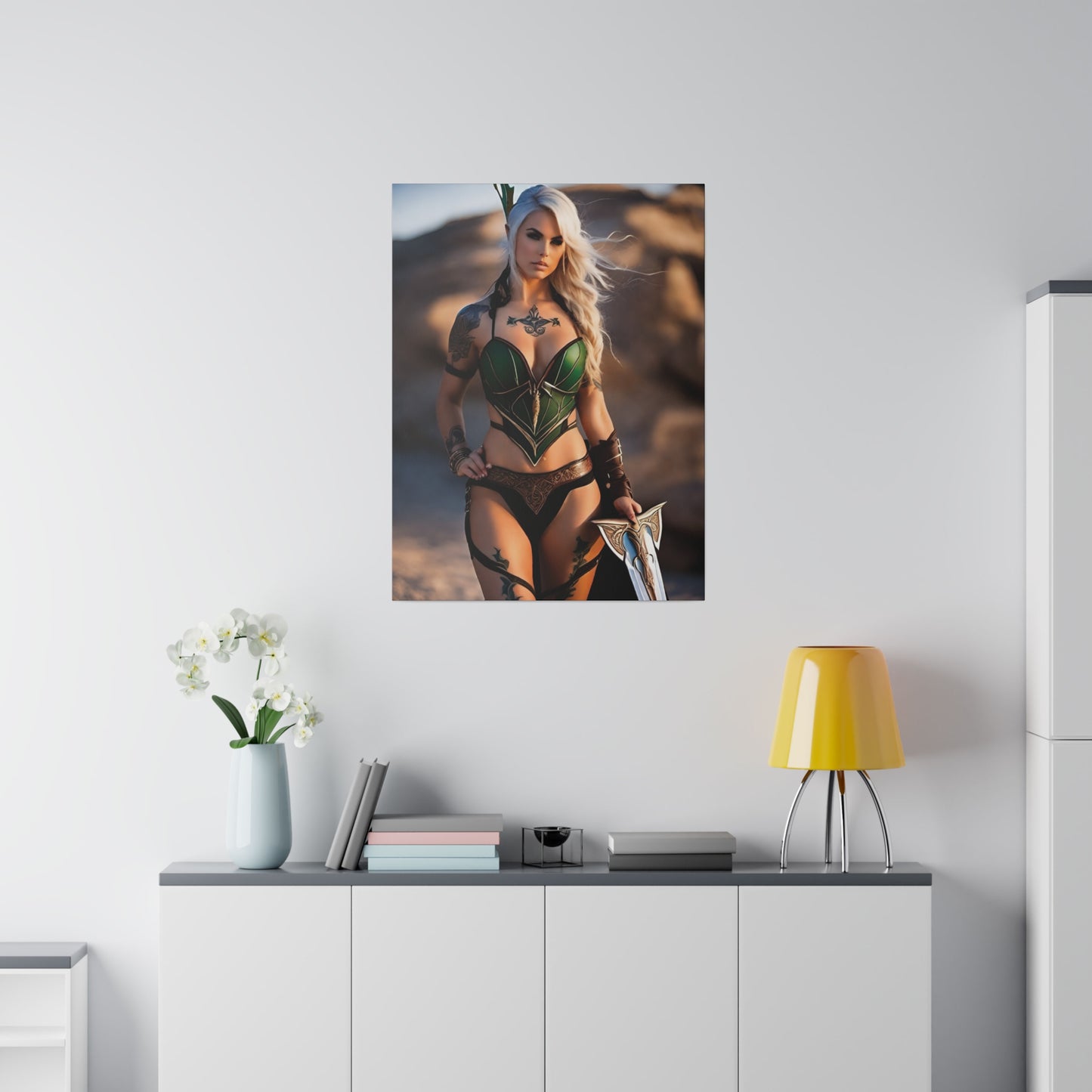 Elegant blonde in fantasy light armor