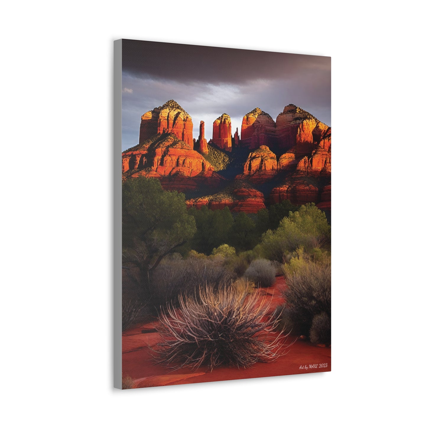 Contrast of dark hills and red rocks