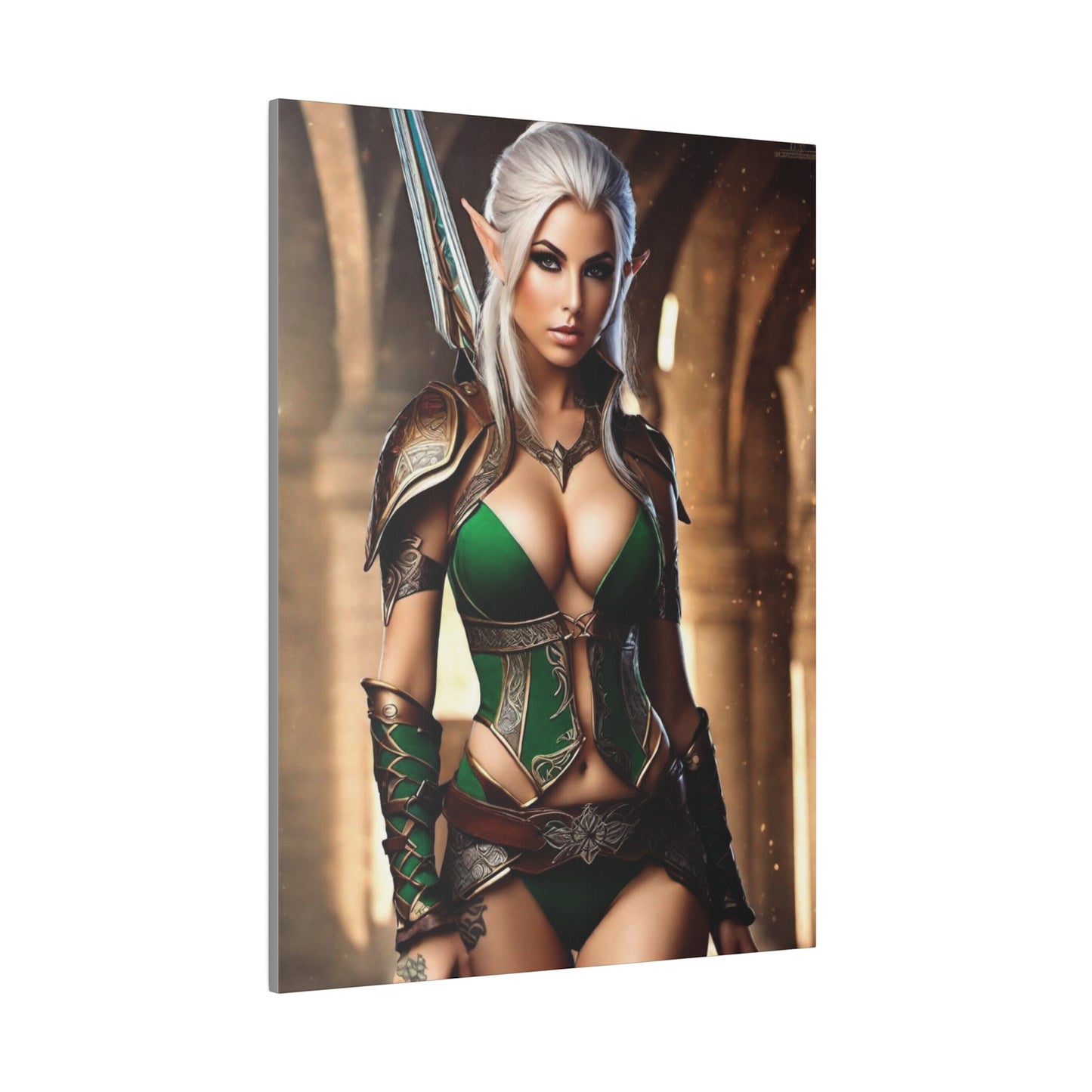 Green elf woman with protective armor