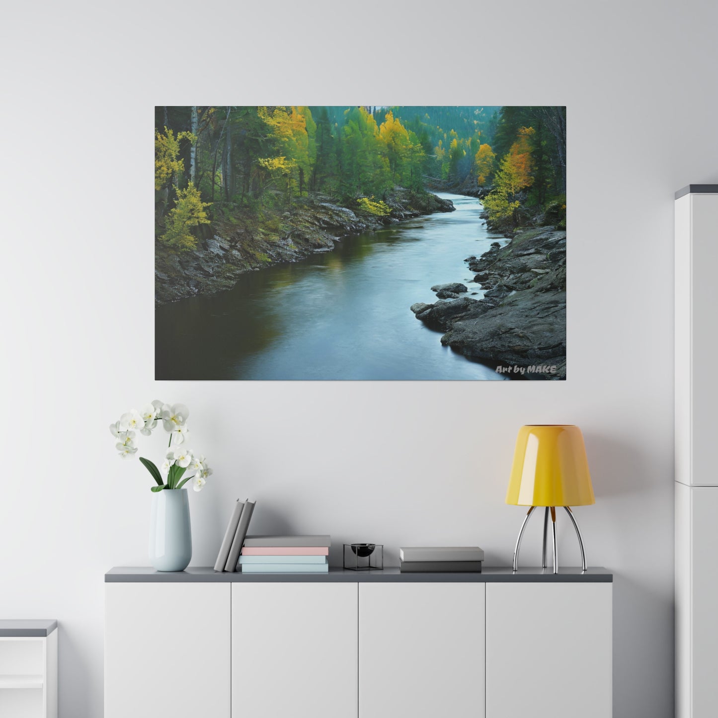 Freshwater stream in forest canvas