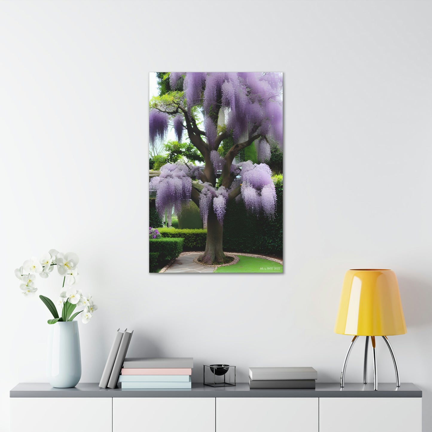 Bright trees in tranquil garden setting
