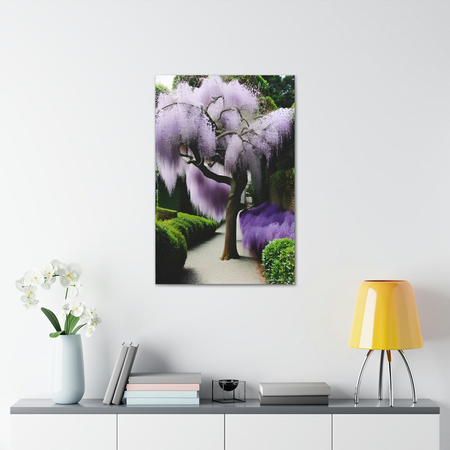 Winding path with purple tree focus