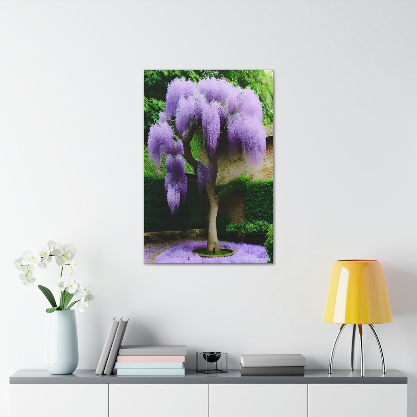 Purple foliage among bright green trees