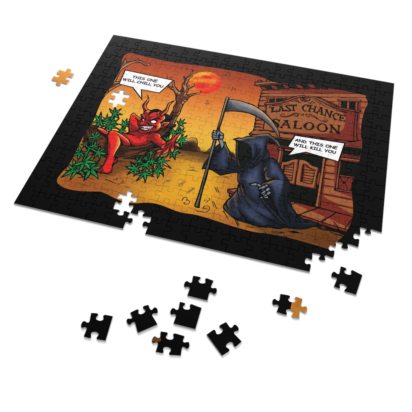 Old West themed jigsaw with saloon setting