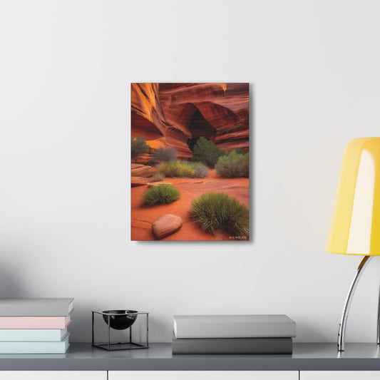 Mysterious cave carved in red rocks