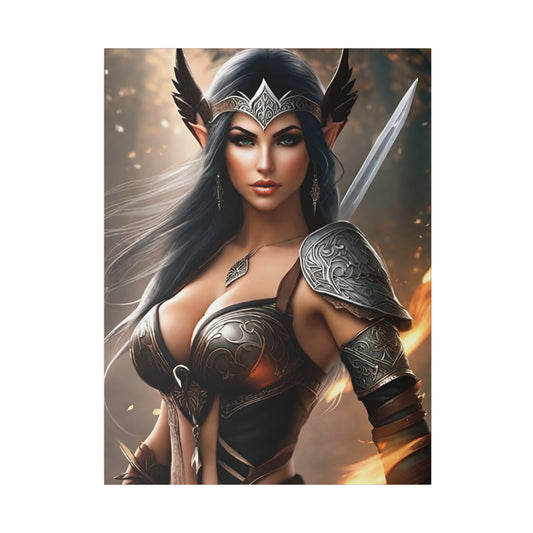 Dark-haired elf warrior in armor