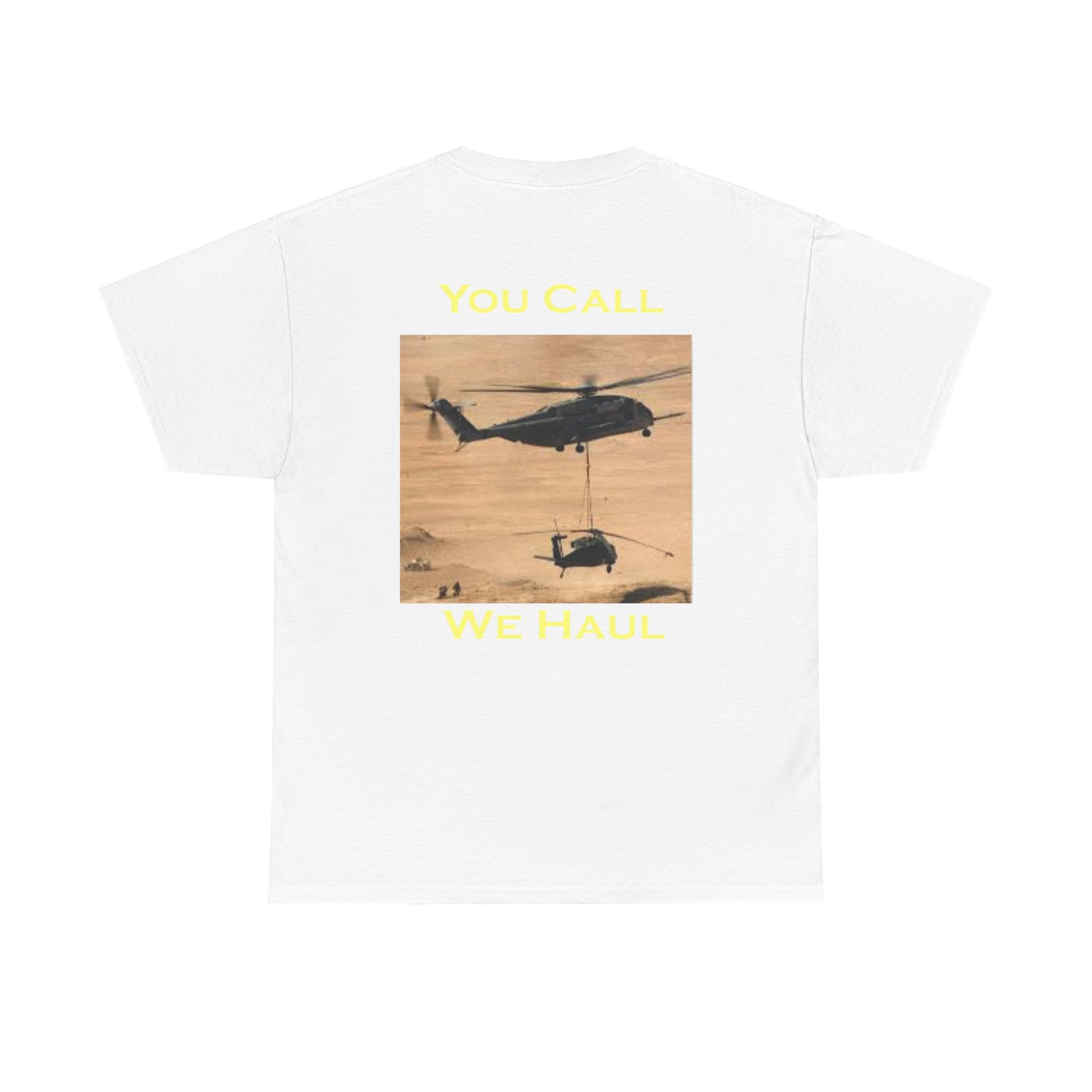 Back view of t-shirt with helicopter graphic