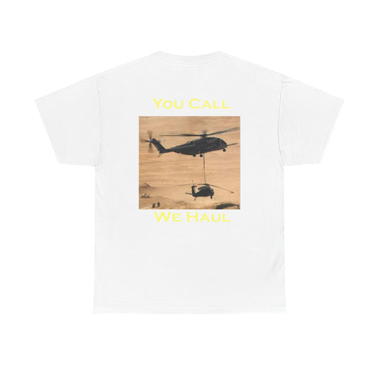 Back view of t-shirt with helicopter graphic