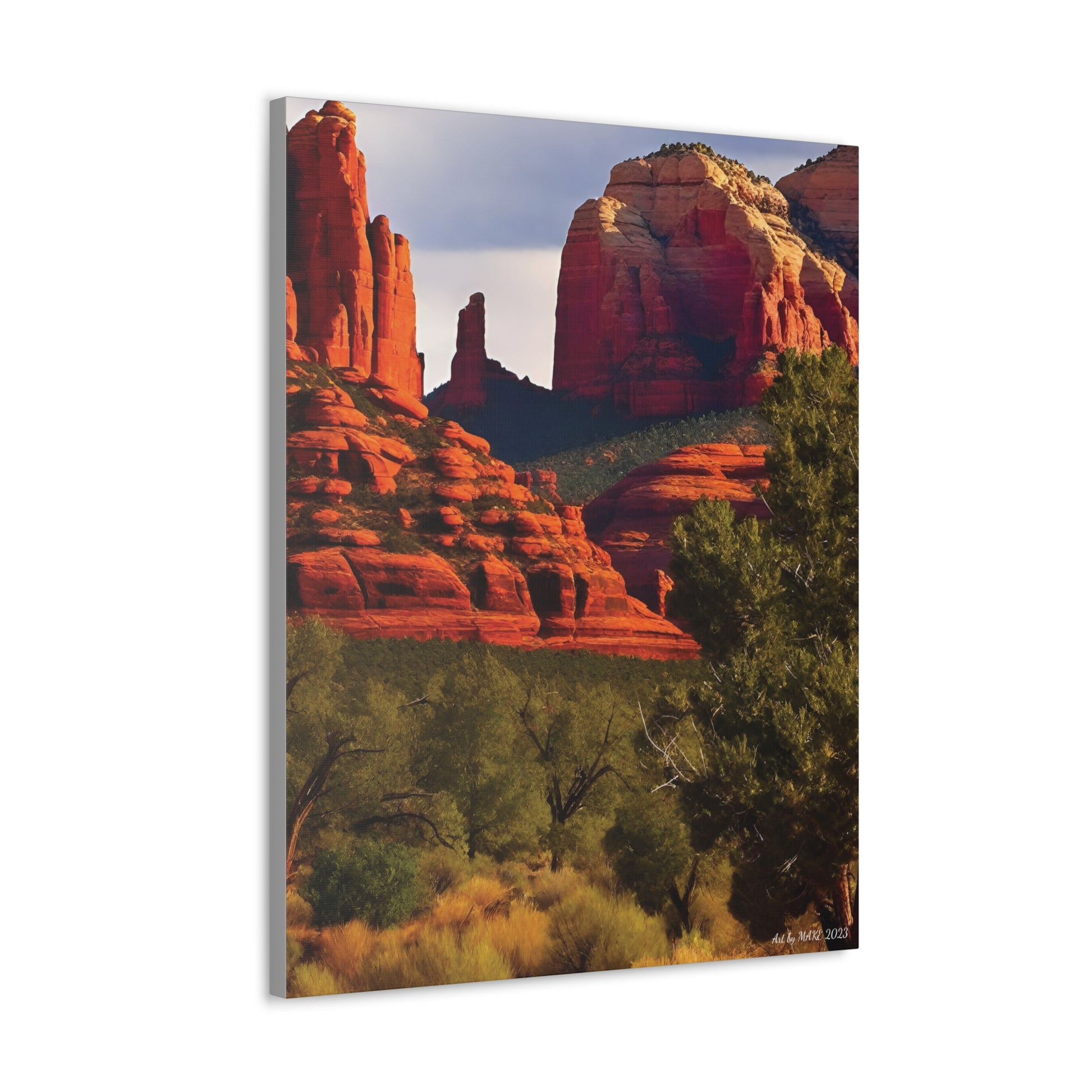Red spires in dramatic desert landscape