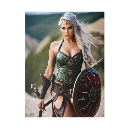 Fantasy art of elf woman holding shield