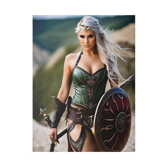 Fantasy art of elf woman holding shield