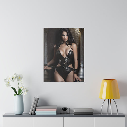 Woman in sexy leather fantasy attire