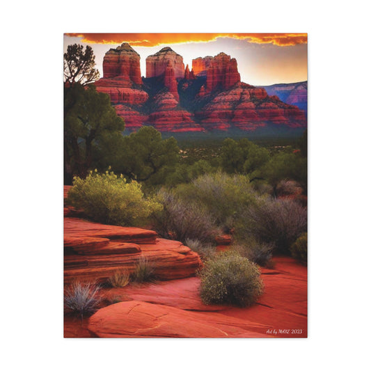 Three towering spires in canyon