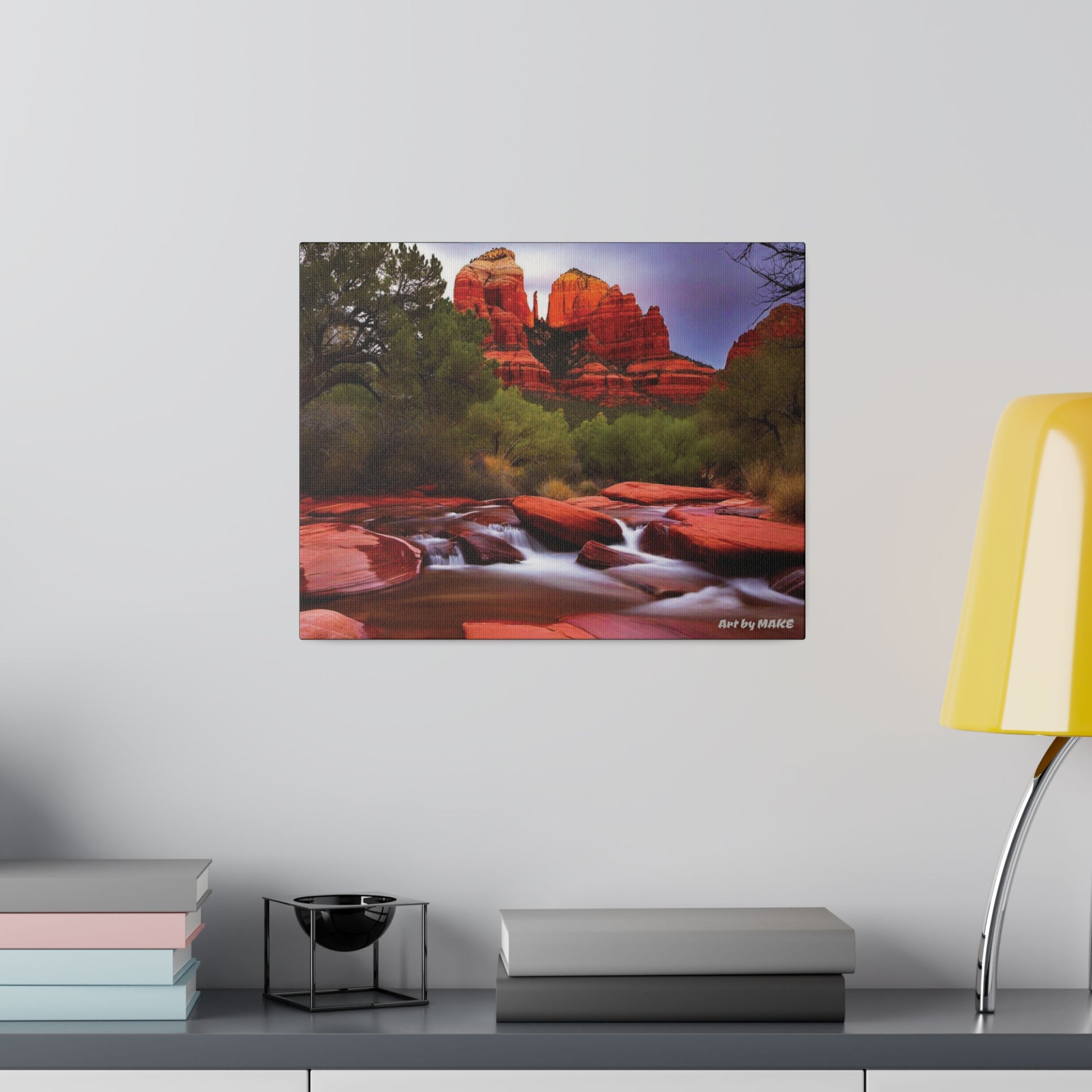 Dynamic red rock formations in art