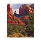 Towering red rock spires in the desert