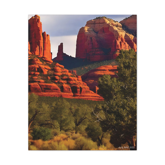 Towering red rock spires in the desert
