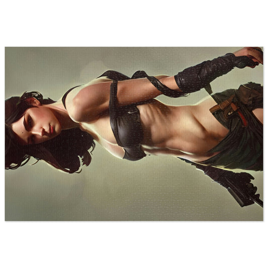 Empowering female warrior in detailed puzzle